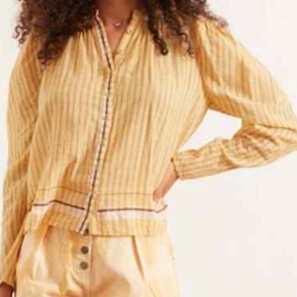 Ulla Johnson Nejma Blouse lightweight cotton yellow plaid stripe puff sleeve - Picture 5 of 12